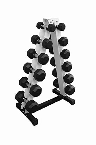 Black Octagonal Rubber Dumbbell Set with Storage Rack