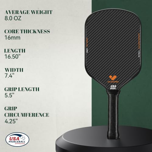 16mm Carbon Fiber Pickleball Paddle for Spin & Control