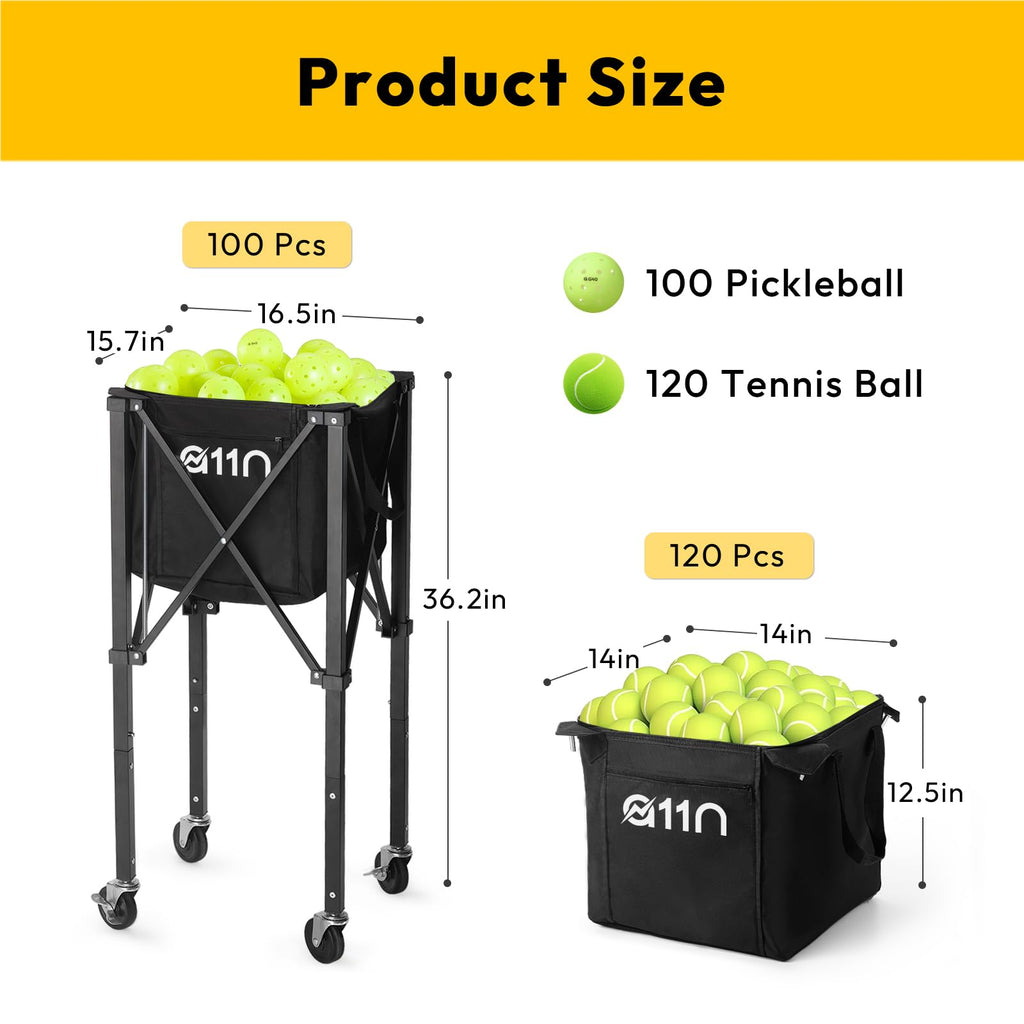 Foldable Tennis & Pickleball Ball Hopper Cart with Wheels