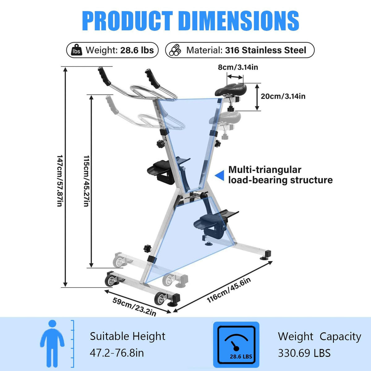 Adjustable Stainless Steel Aquabike for Pool Fitness Training