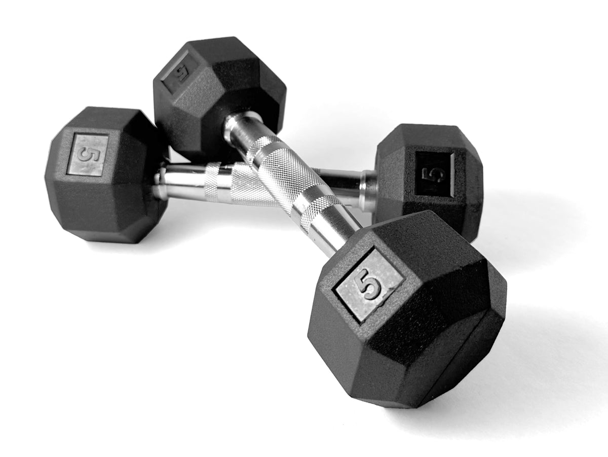 Black Octagonal Rubber Dumbbell Set with Storage Rack