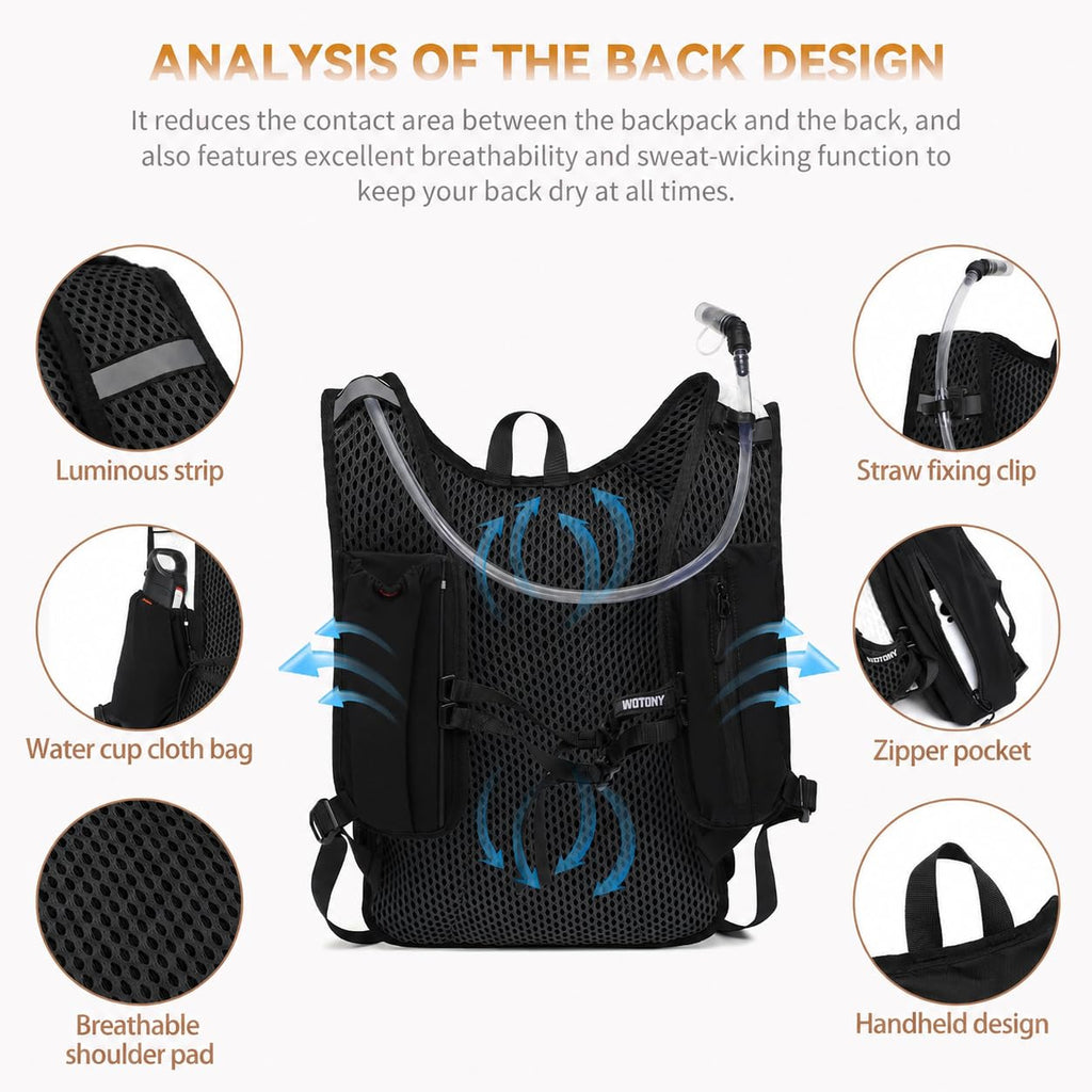 Lightweight Hydration Backpack with 2L or 3L Water Bladder