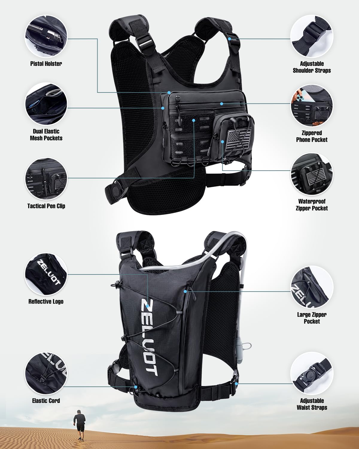 Lightweight Running Hydration Vest with 2L Water Bladder