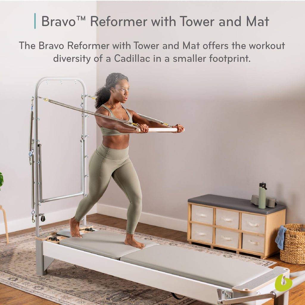 Pilates Reformer Machine with Tower & Mat for Full-Body Training