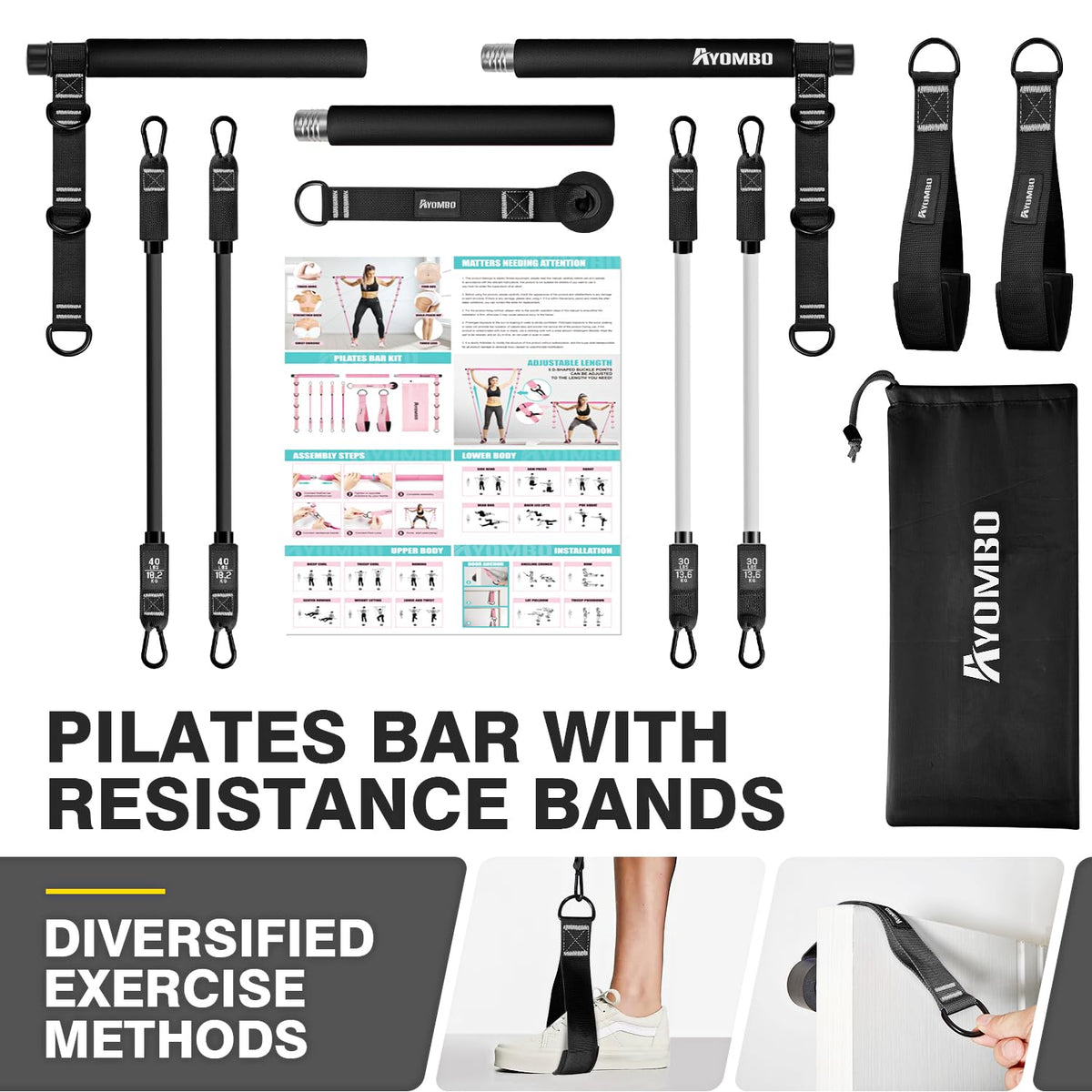 Adjustable Pilates Bar Kit with Resistance Bands for Full-Body Workouts