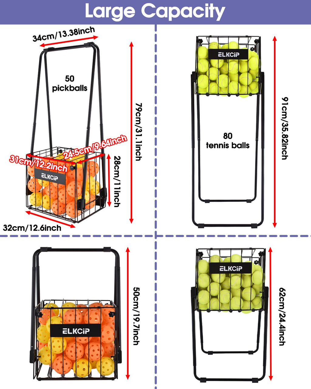 Portable Pickleball & Tennis Ball Hopper Collector Basket