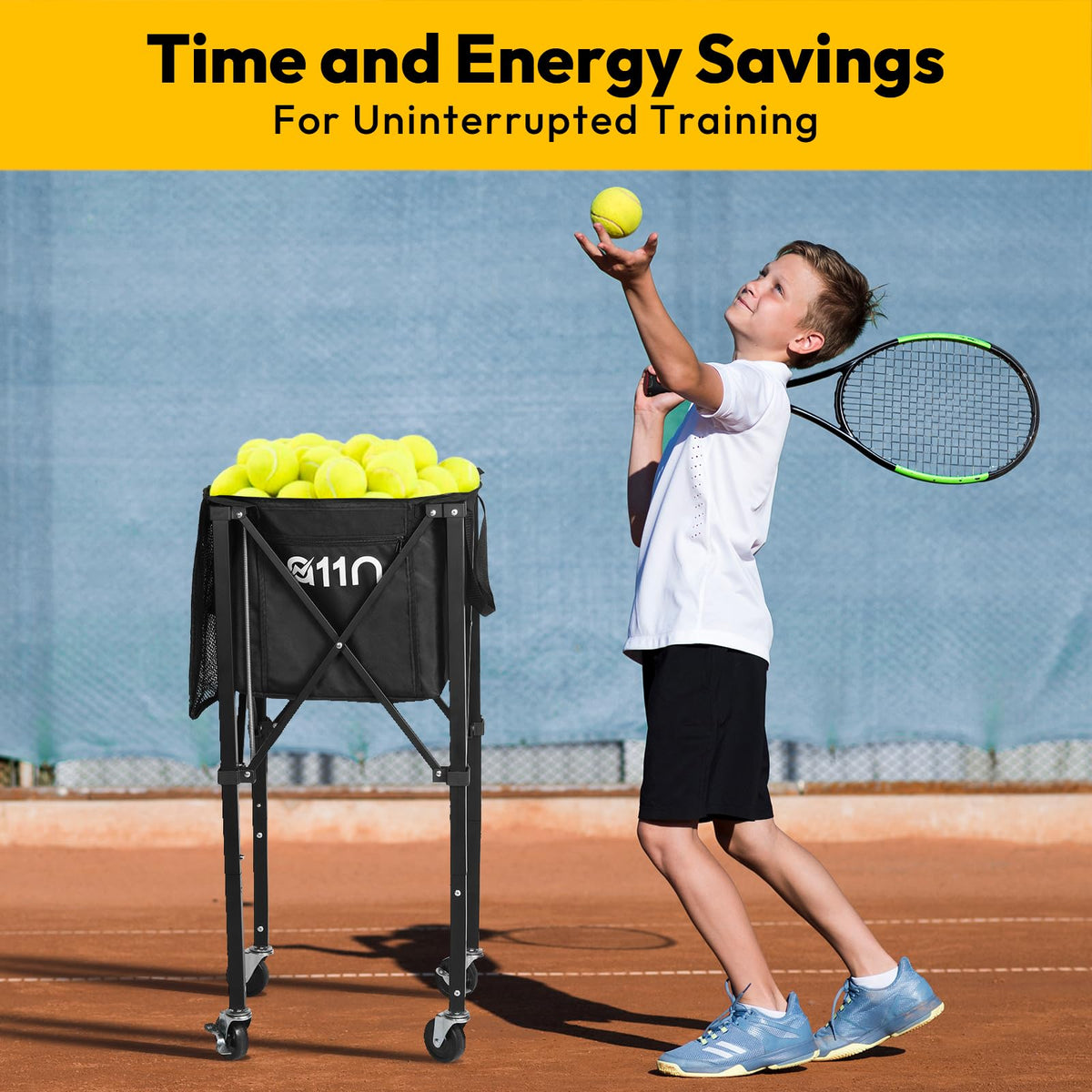 Foldable Tennis & Pickleball Ball Hopper Cart with Wheels
