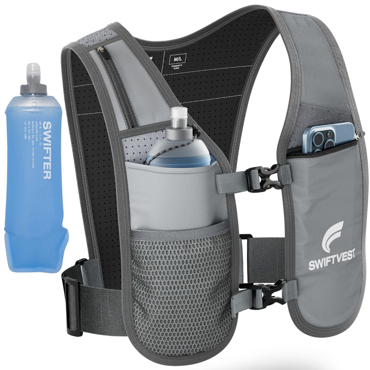 Reflective Running Hydration Vest with 500ml Water Bottle