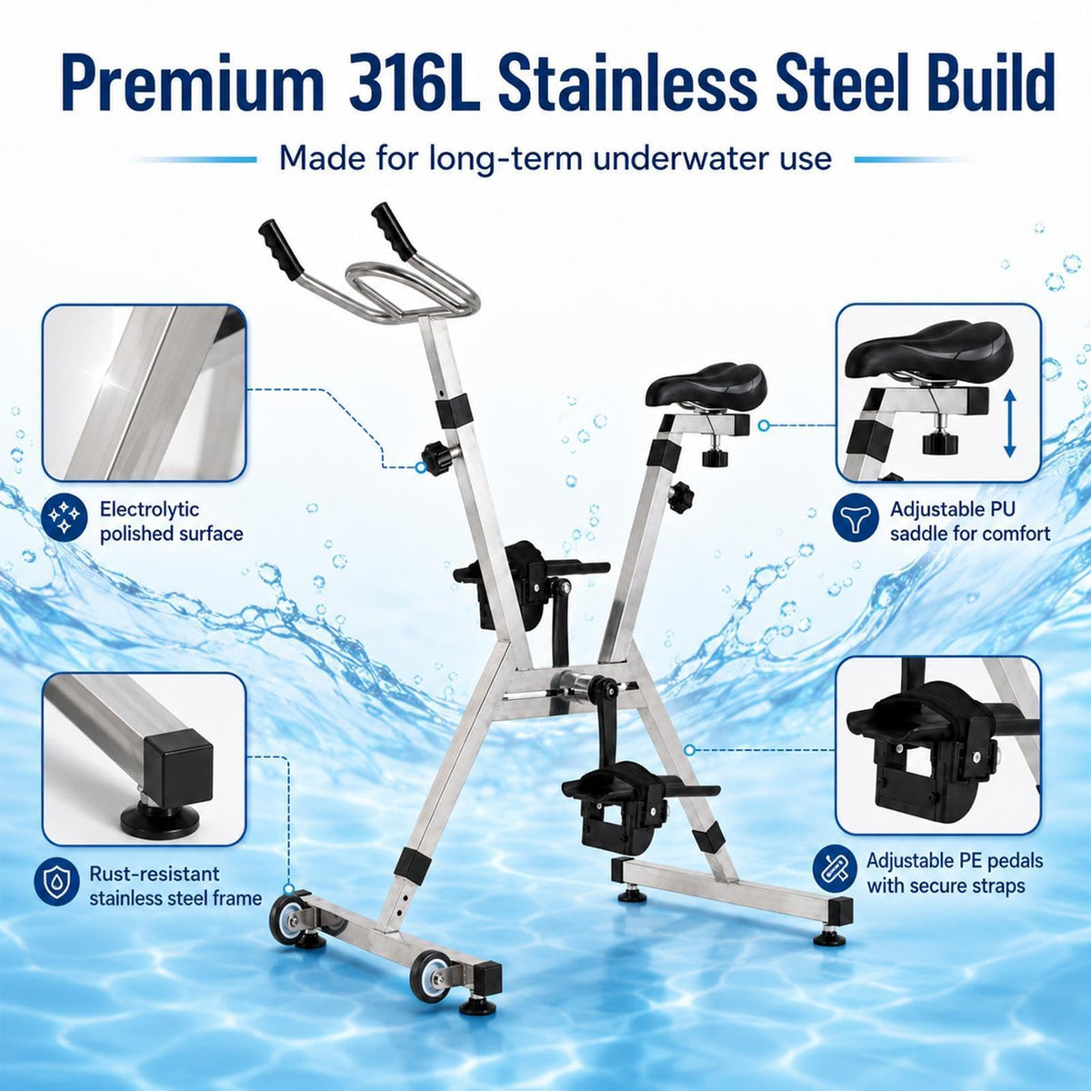 Underwater Aquatic Bicycle with Resistance for Pool Fitness