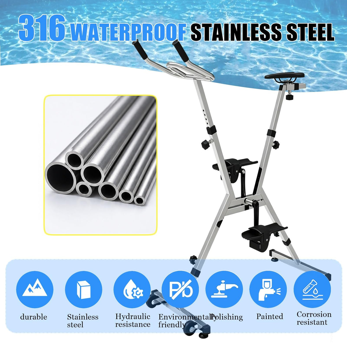 Adjustable Stainless Steel Aquabike for Pool Fitness Training