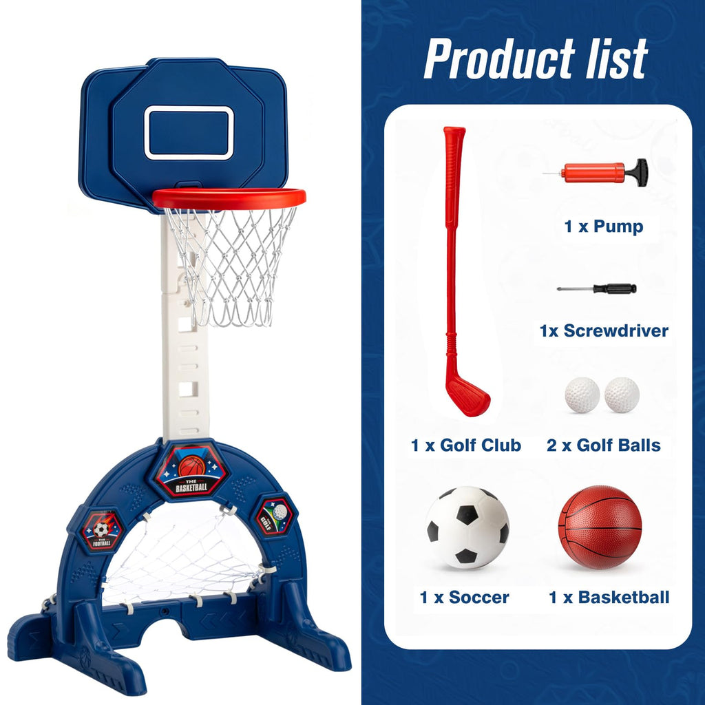 Adjustable Toddler Basketball Hoop, Soccer Goal & Golf Set
