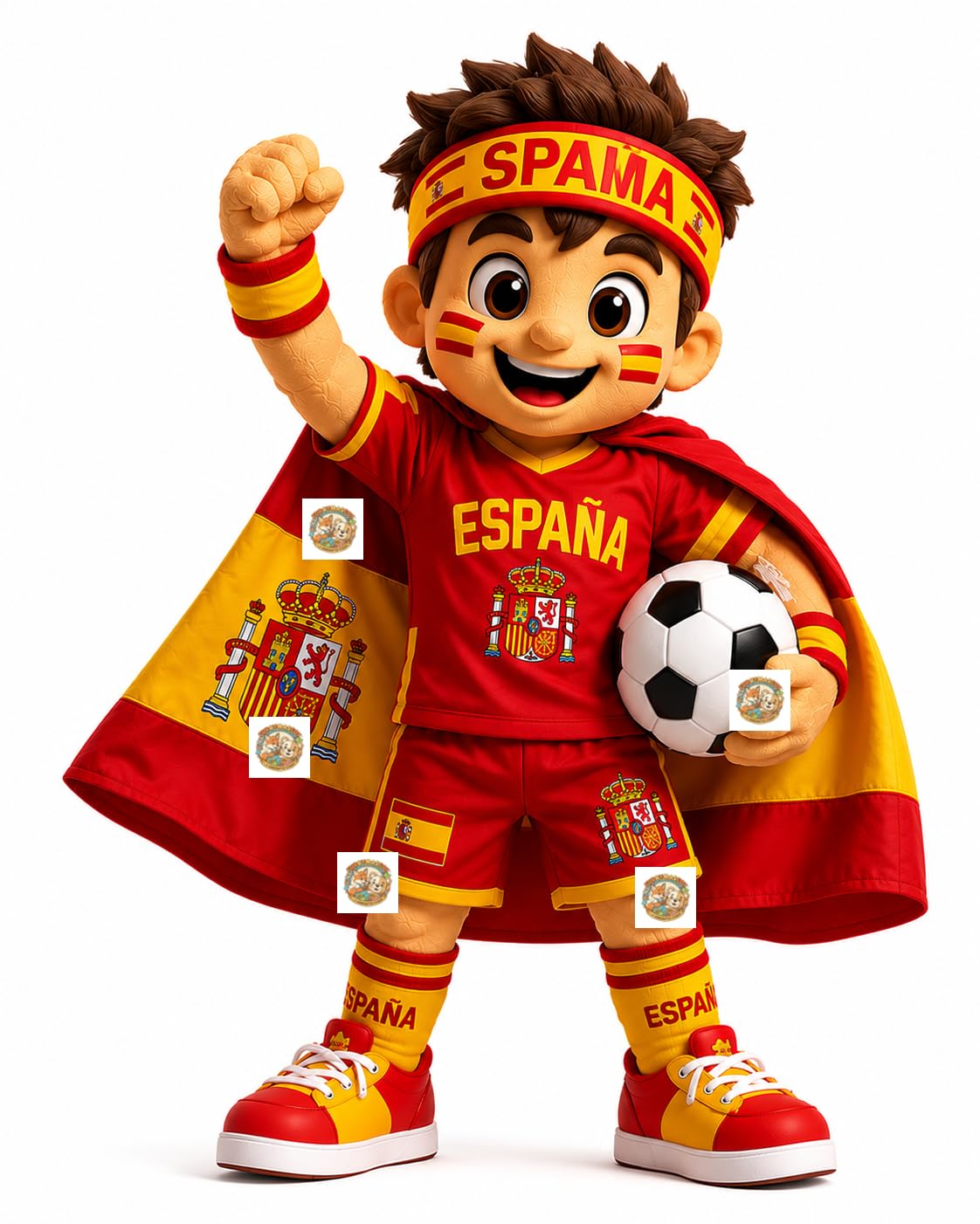 Spain Soccer Boy Mascot Costume with Cooling Fan for Adults