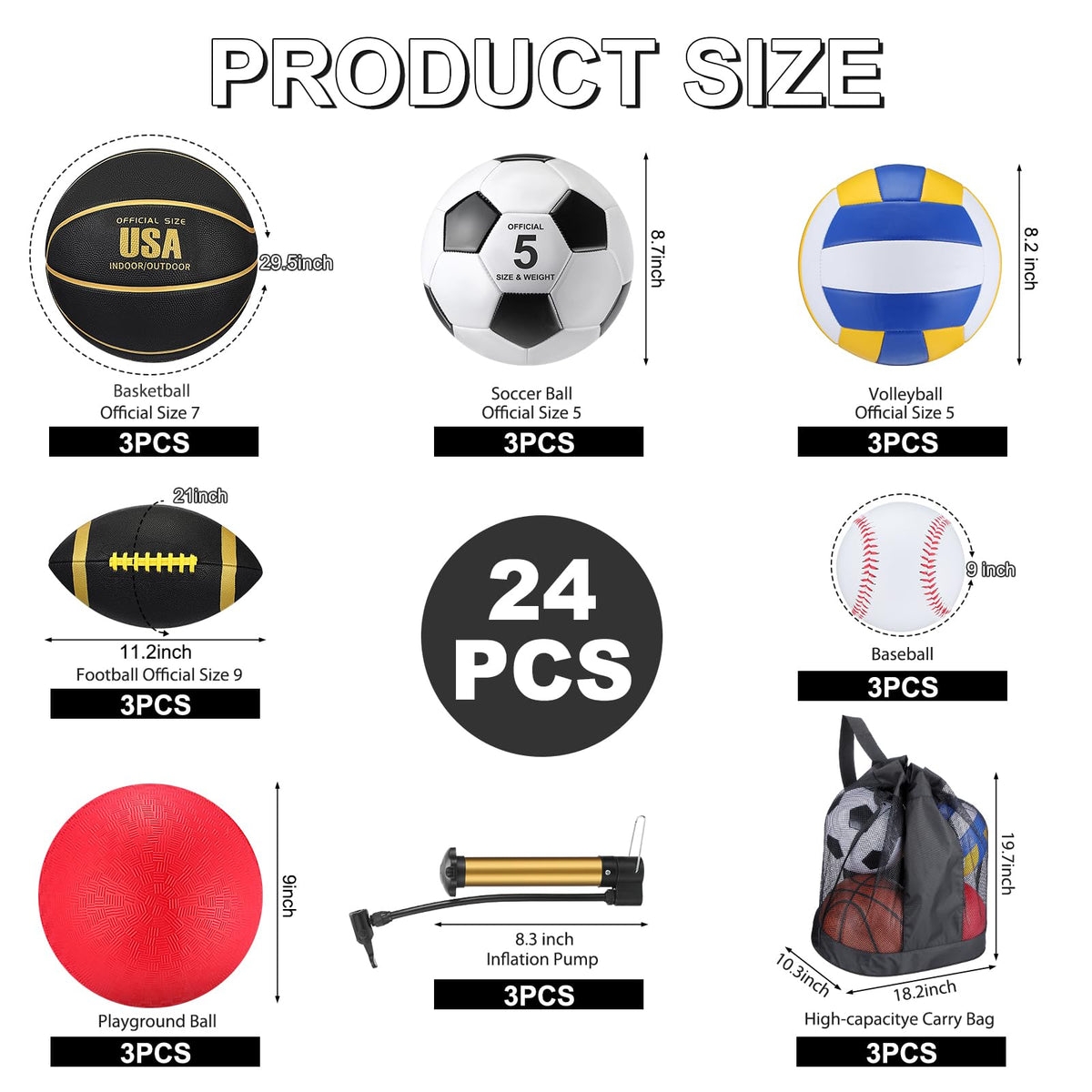 18-Piece Multi-Sport Ball Set for Training & Recreation