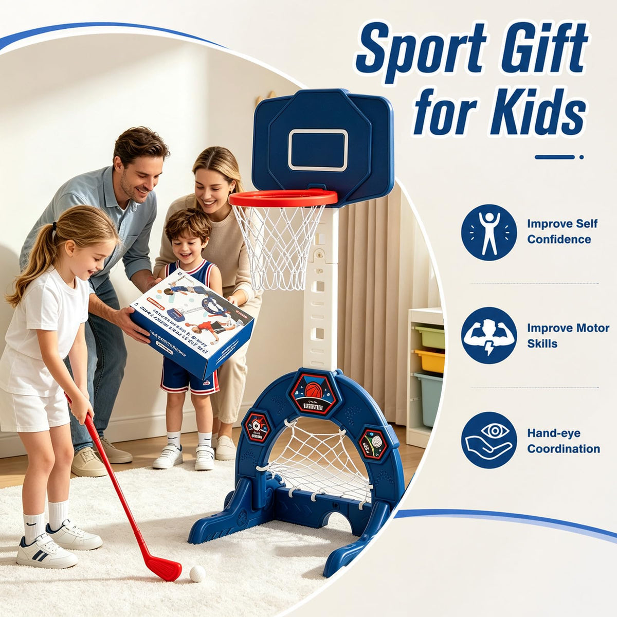 Adjustable Toddler Basketball Hoop, Soccer Goal & Golf Set