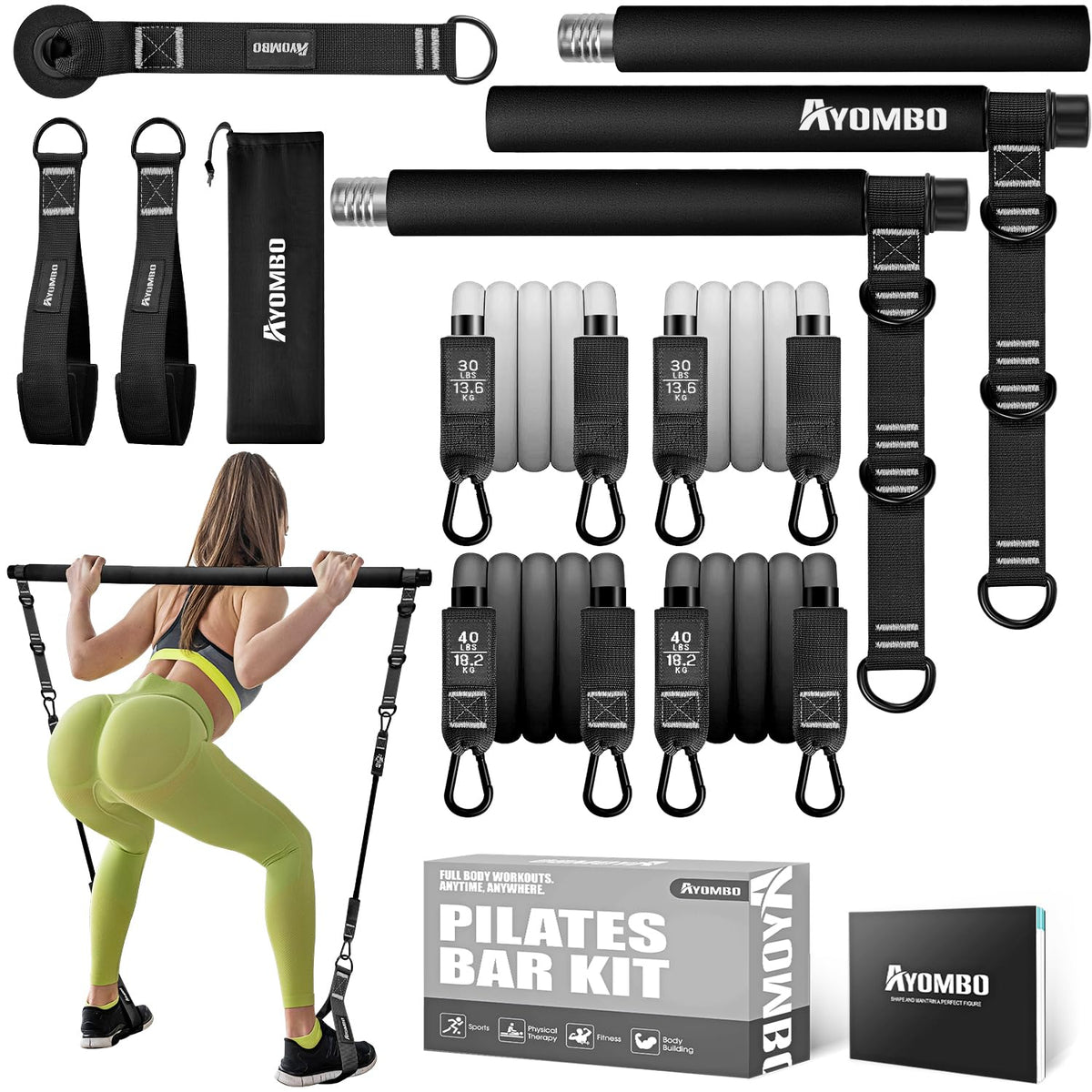 Adjustable Pilates Bar Kit with Resistance Bands for Full-Body Workouts