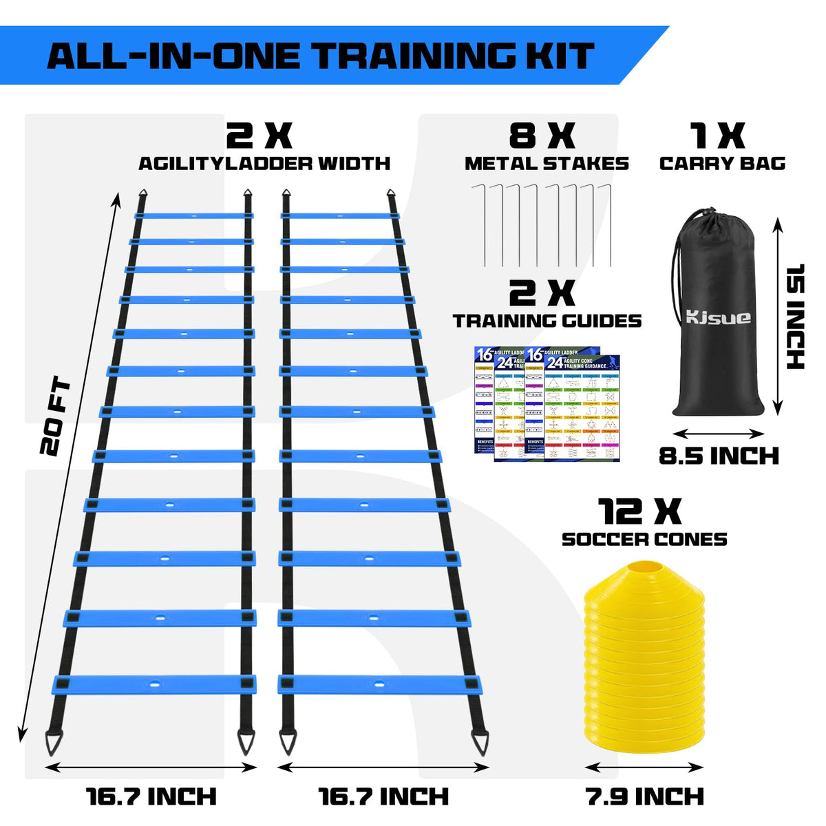 2-Pack 20ft Adjustable Agility Ladder Set for Speed Training
