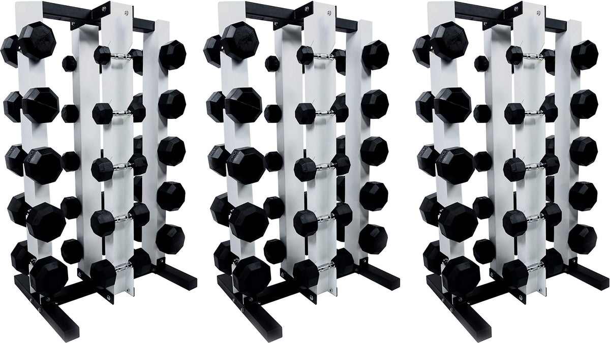 Black Octagonal Rubber Dumbbell Set with Storage Rack