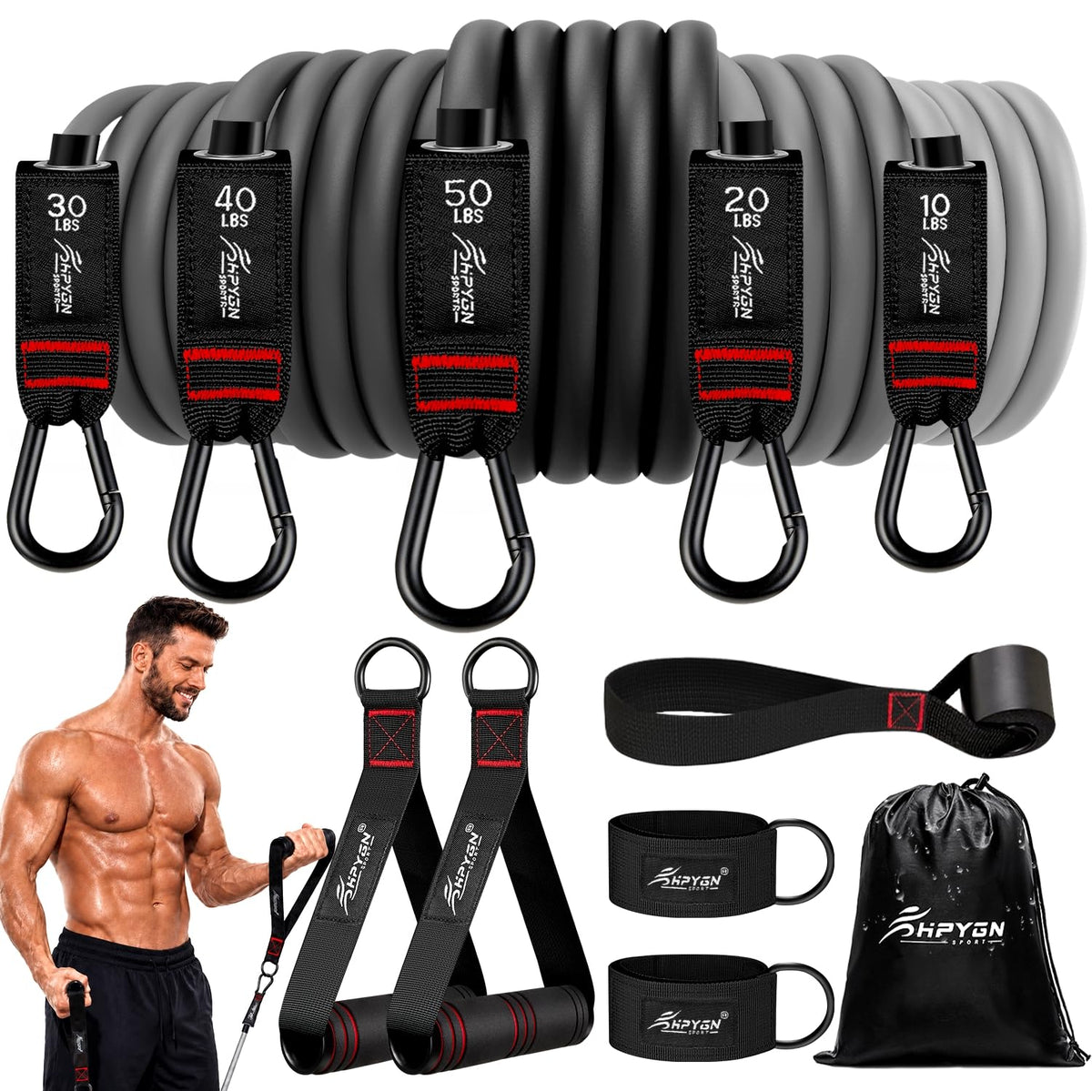 150 lb Resistance Band Set with Handles for Home Workouts