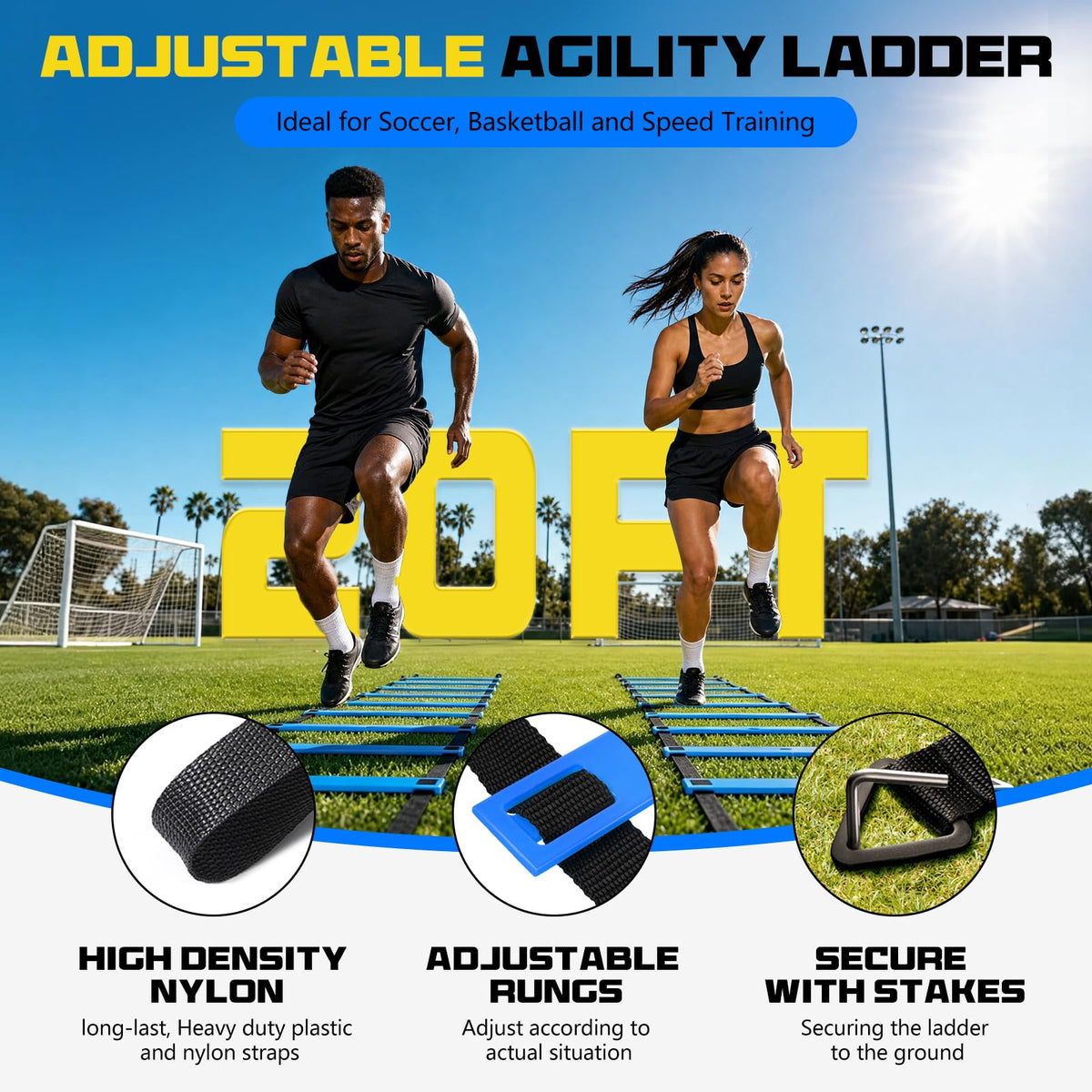 2-Pack 20ft Adjustable Agility Ladder Set for Speed Training