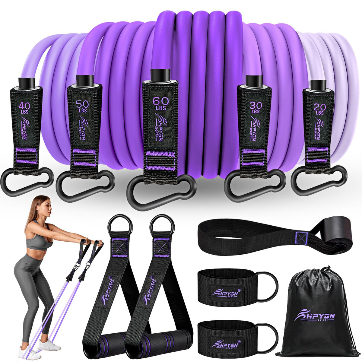 150 lb Resistance Band Set with Handles for Home Workouts
