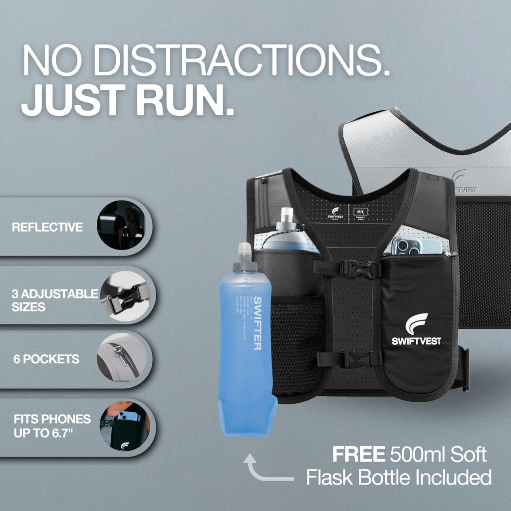 Reflective Running Hydration Vest with 500ml Water Bottle