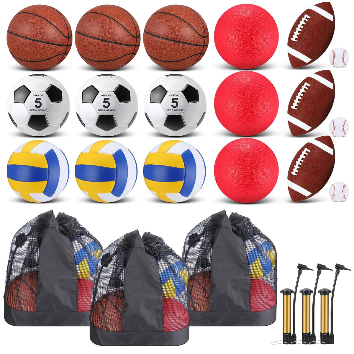 18-Piece Multi-Sport Ball Set for Training & Recreation