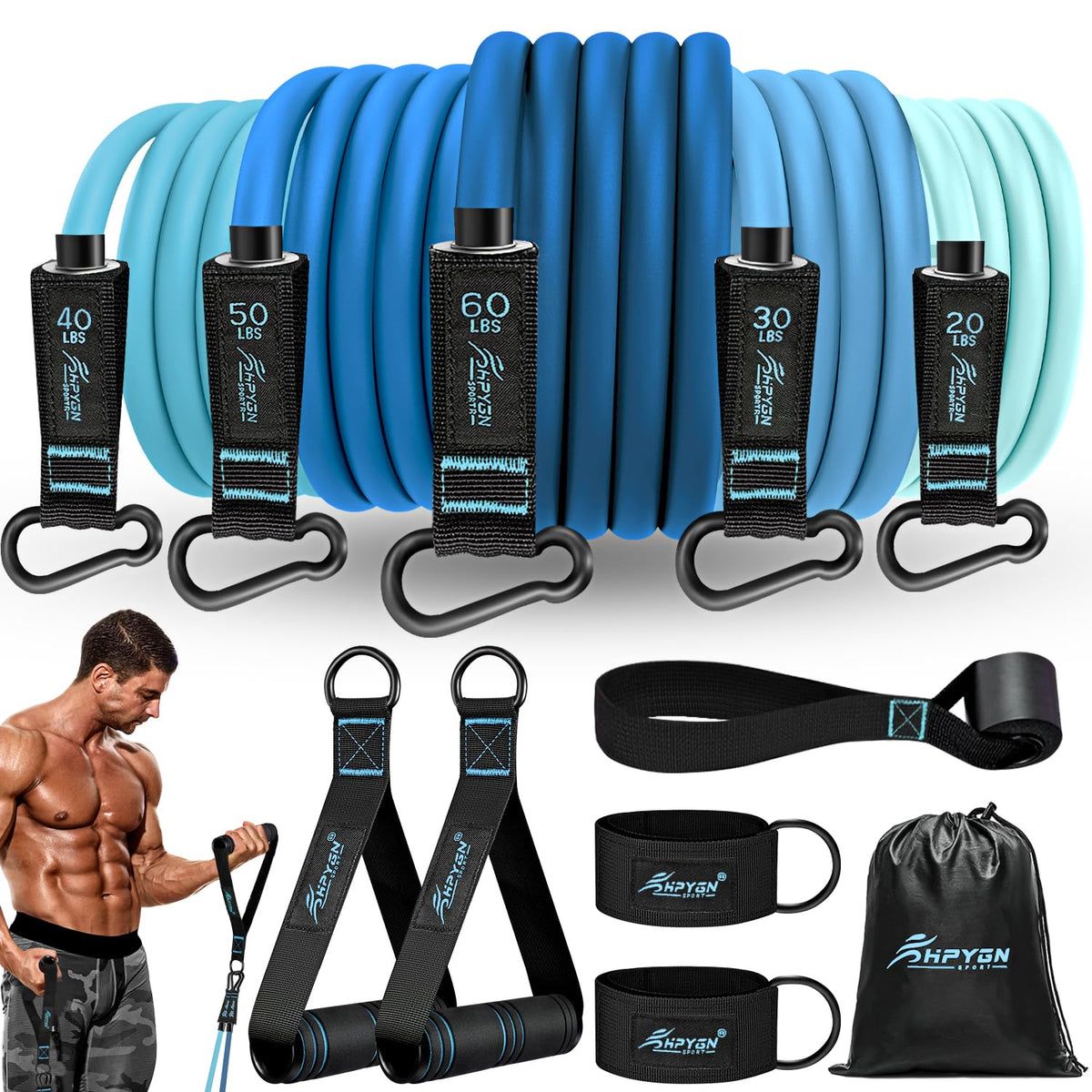 150 lb Resistance Band Set with Handles for Home Workouts