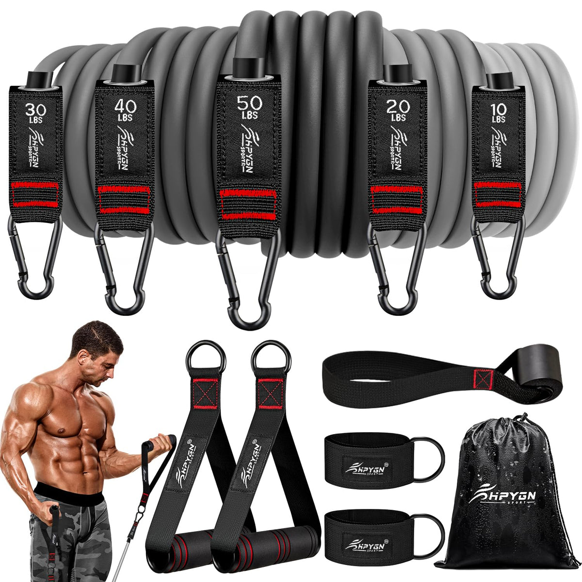 150 lb Resistance Band Set with Handles for Home Workouts