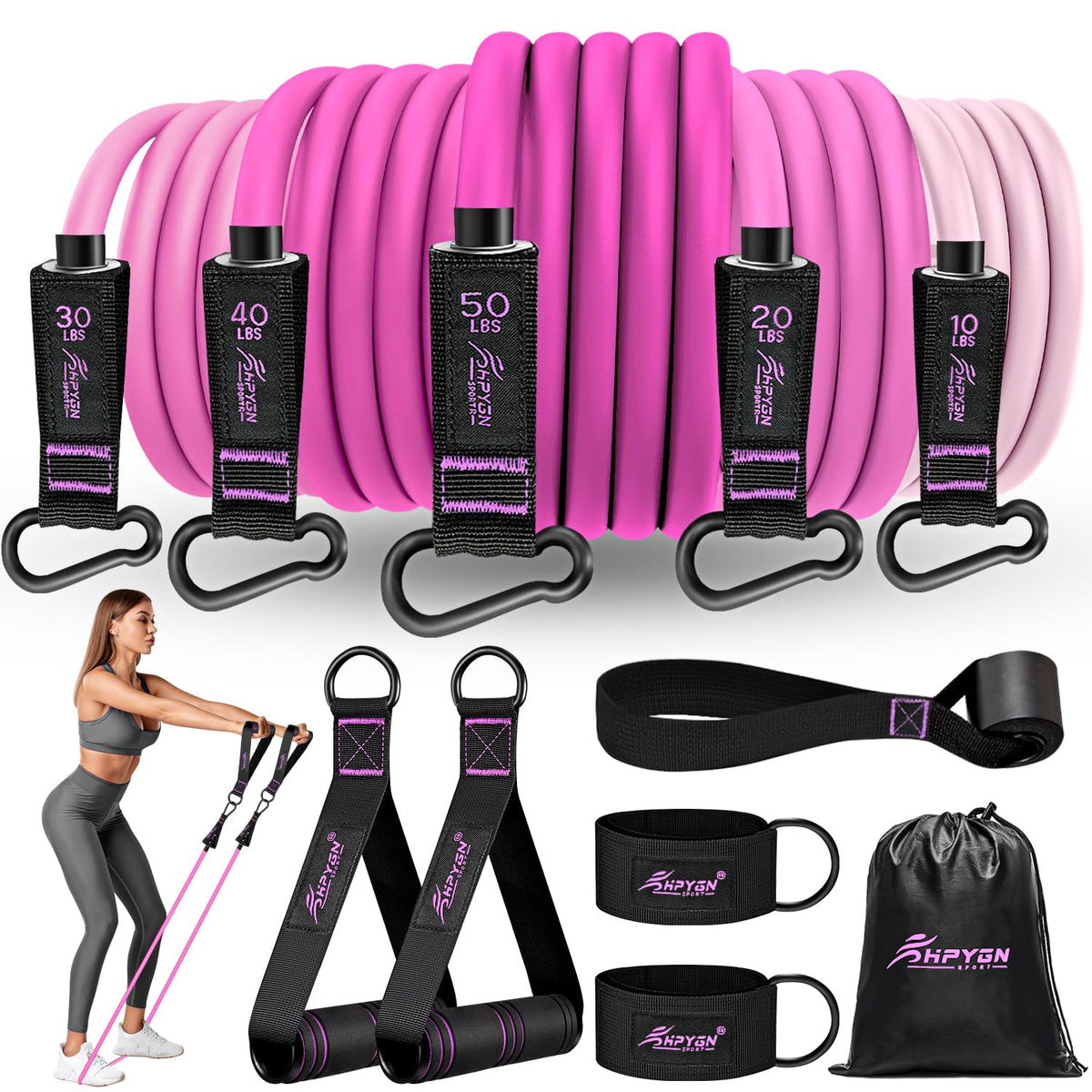 150 lb Resistance Band Set with Handles for Home Workouts
