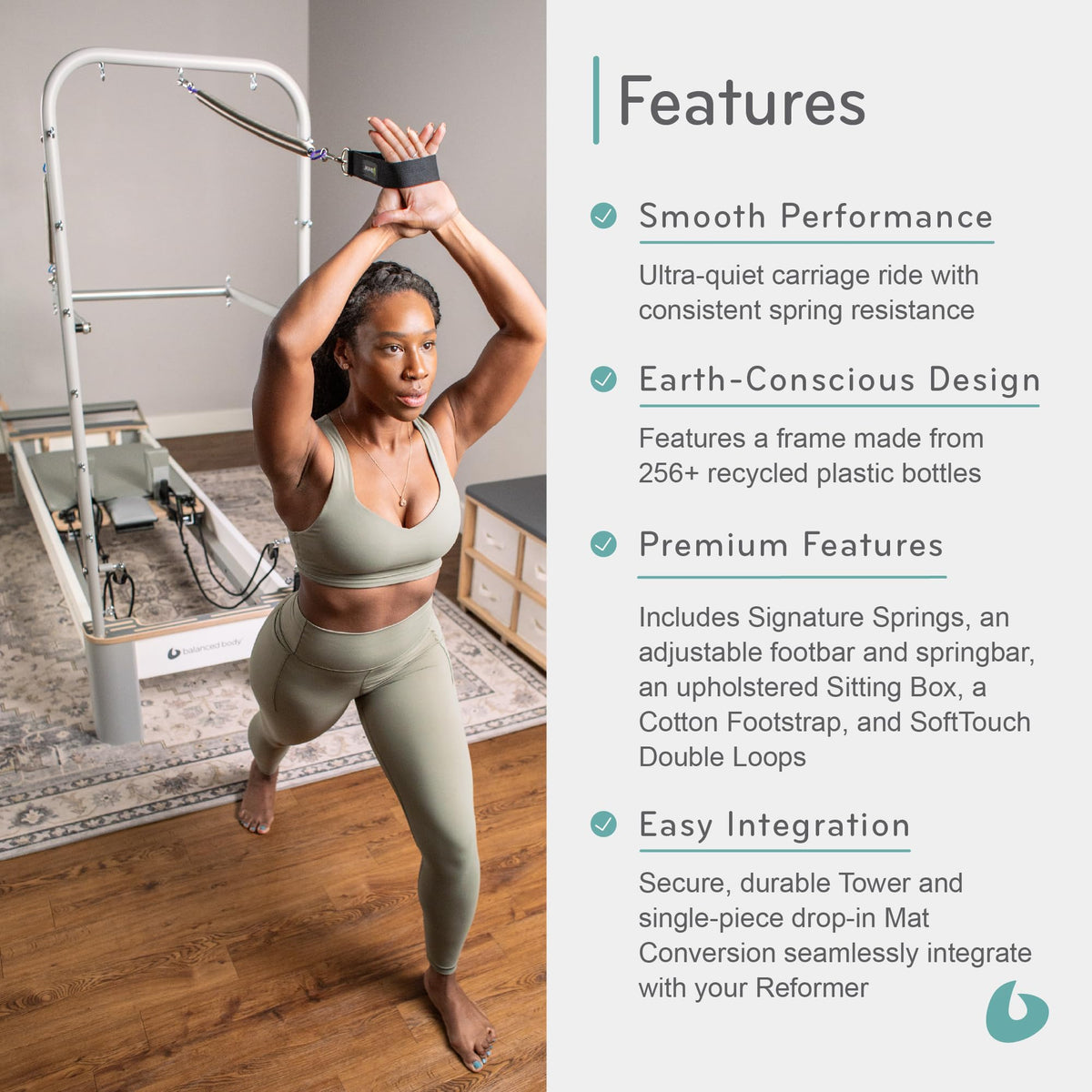 Pilates Reformer Machine with Tower & Mat for Full-Body Training