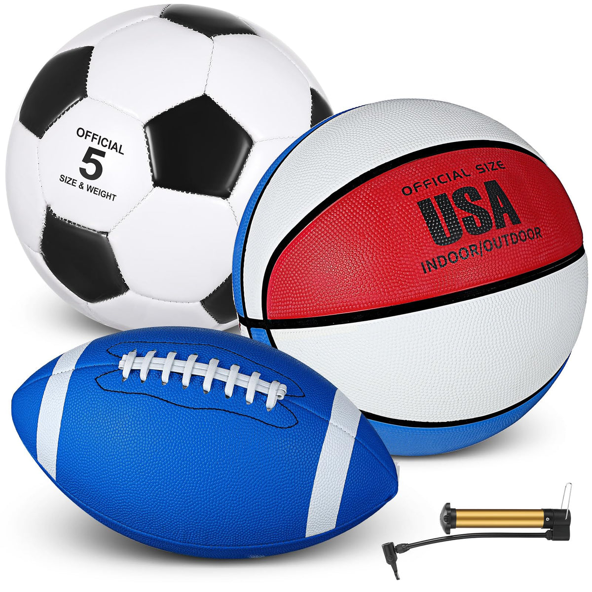 3-Piece Soccer, Basketball & Football Multi-Sport Ball Set