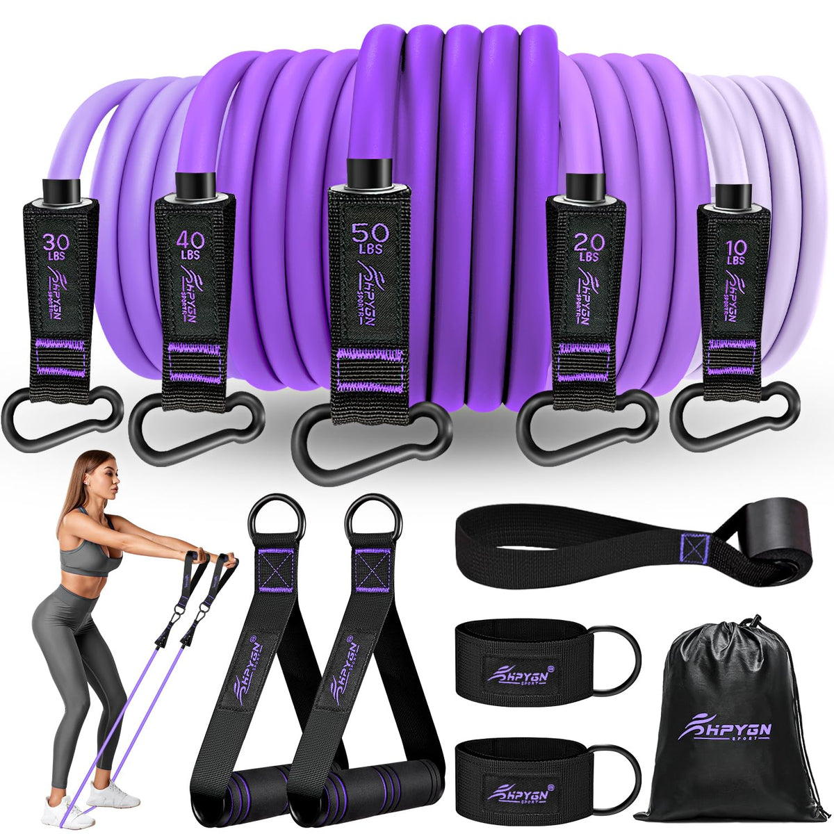 150 lb Resistance Band Set with Handles for Home Workouts