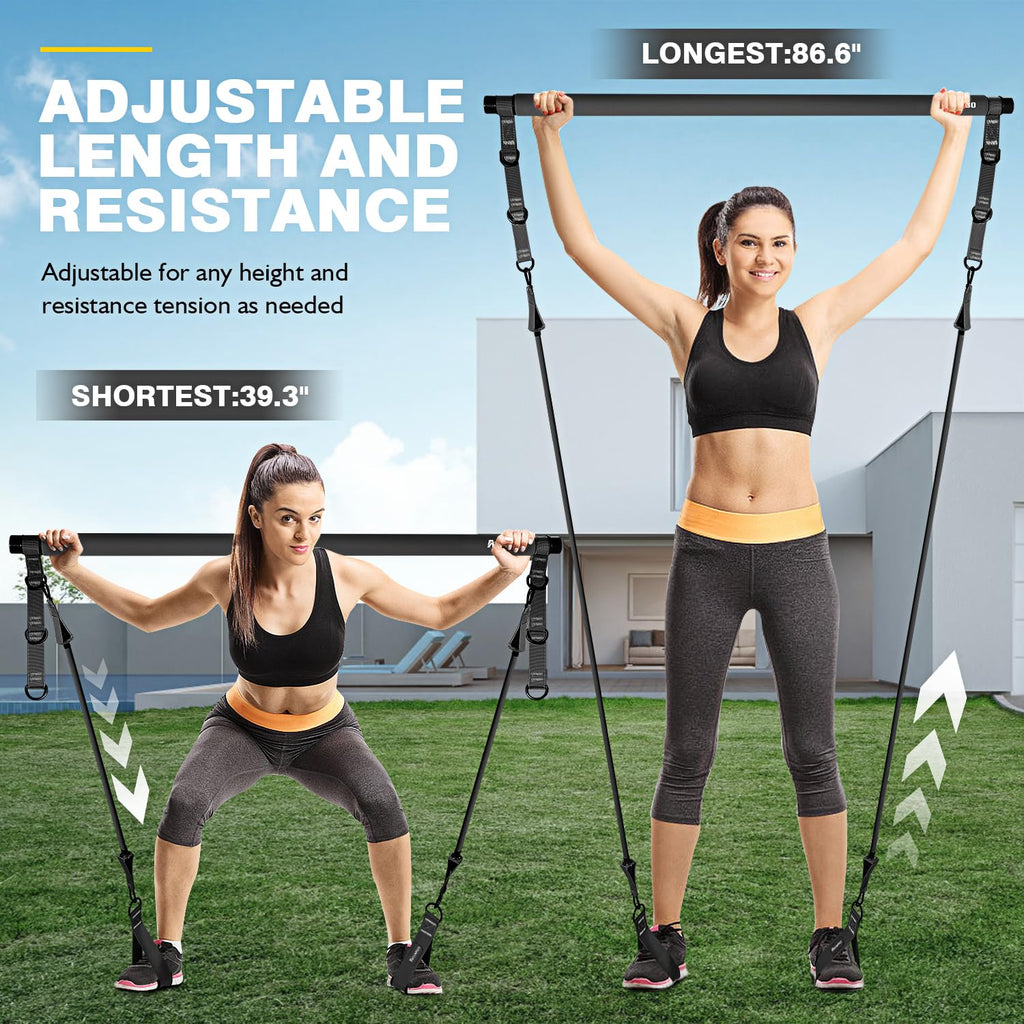 Adjustable Pilates Bar Kit with Resistance Bands for Full-Body Workouts