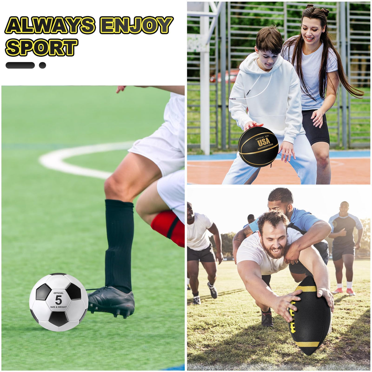 3-Piece Soccer, Basketball & Football Multi-Sport Ball Set