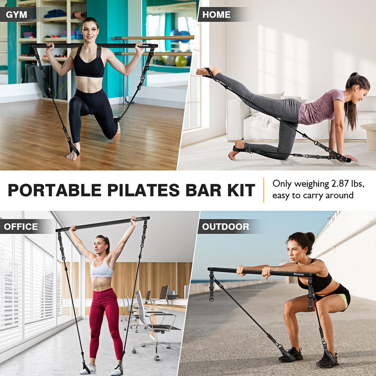 Adjustable Pilates Bar Kit with Resistance Bands for Full-Body Workouts