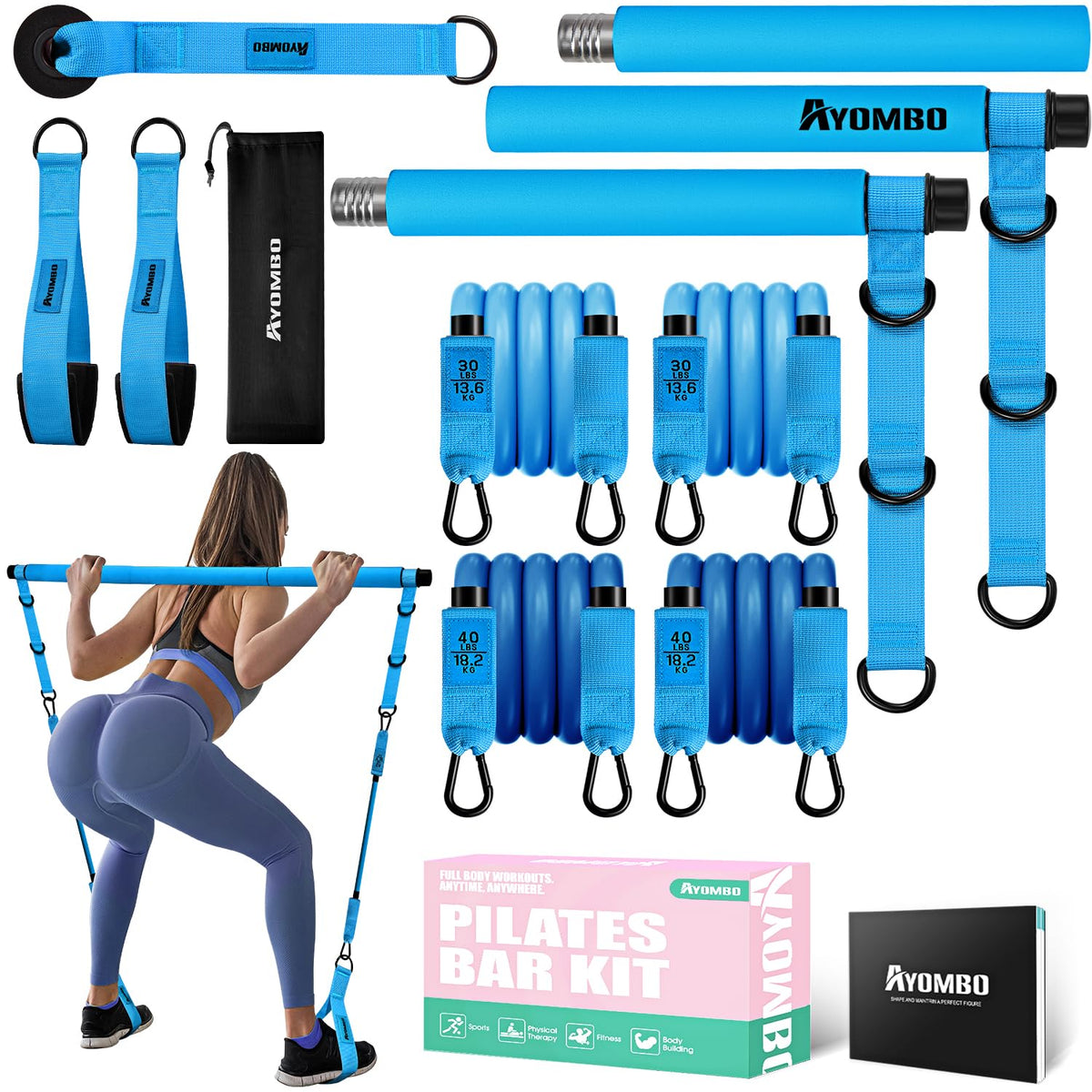 Adjustable Pilates Bar Kit with Resistance Bands for Full-Body Workouts
