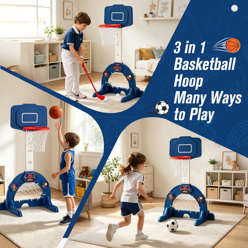 Adjustable Toddler Basketball Hoop, Soccer Goal & Golf Set