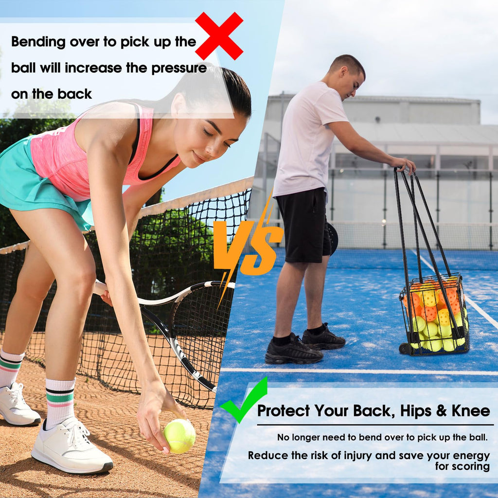 Portable Pickleball & Tennis Ball Hopper Collector Basket