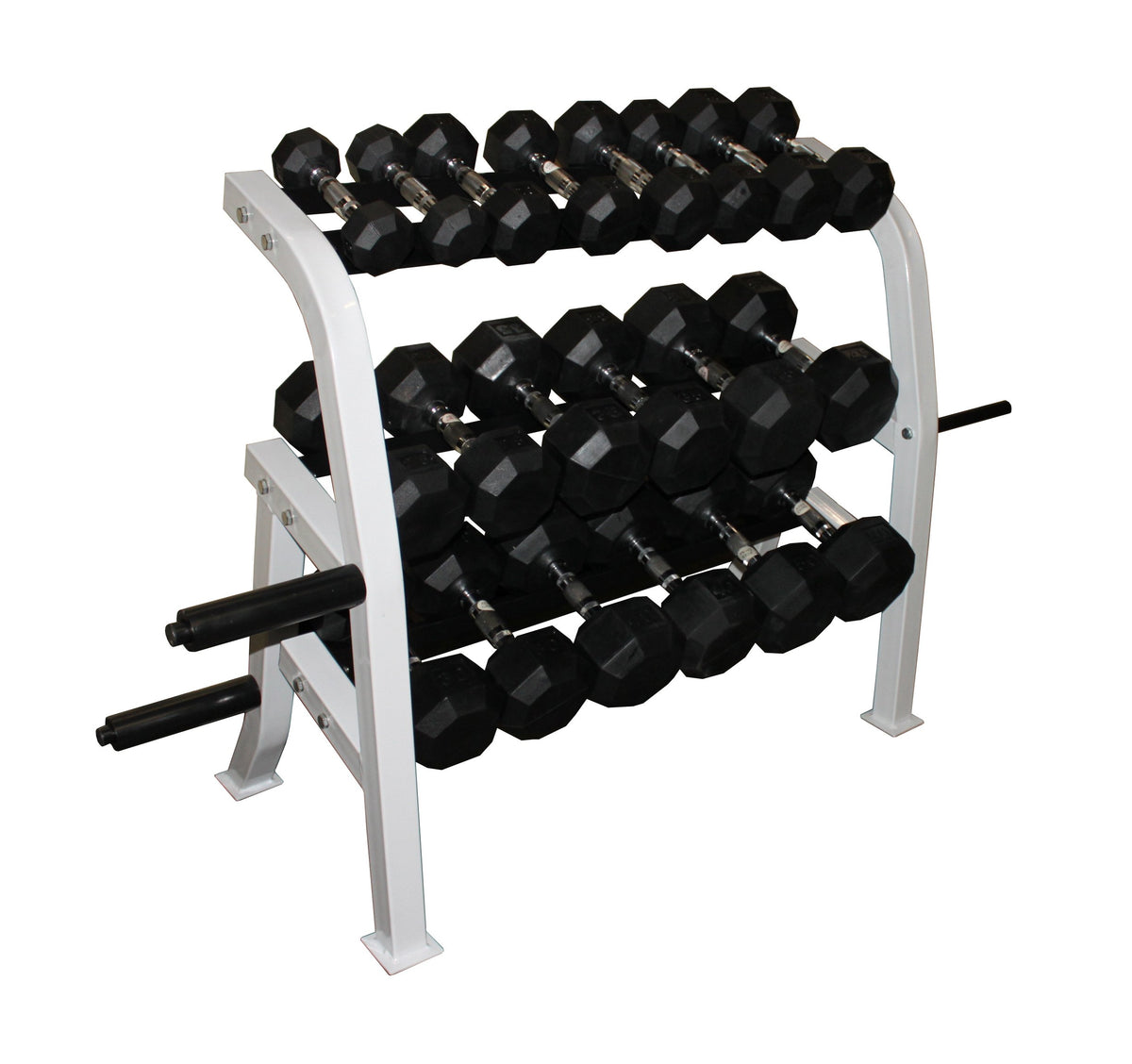 Black Octagonal Rubber Dumbbell Set with Storage Rack