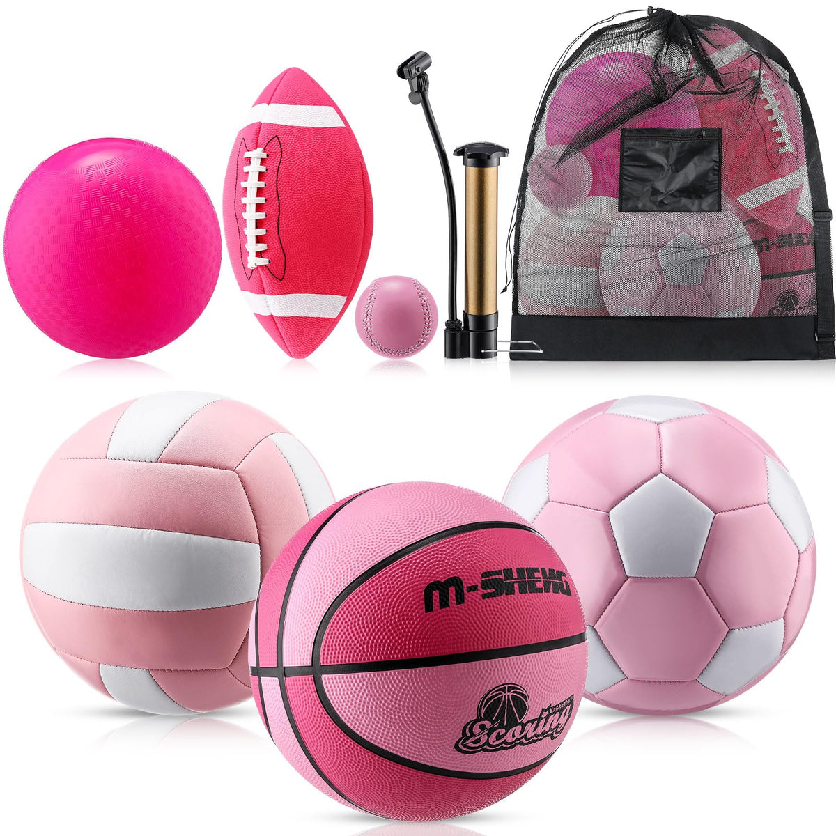 Official Size Multi-Sport Ball Set with Bag & Pump
