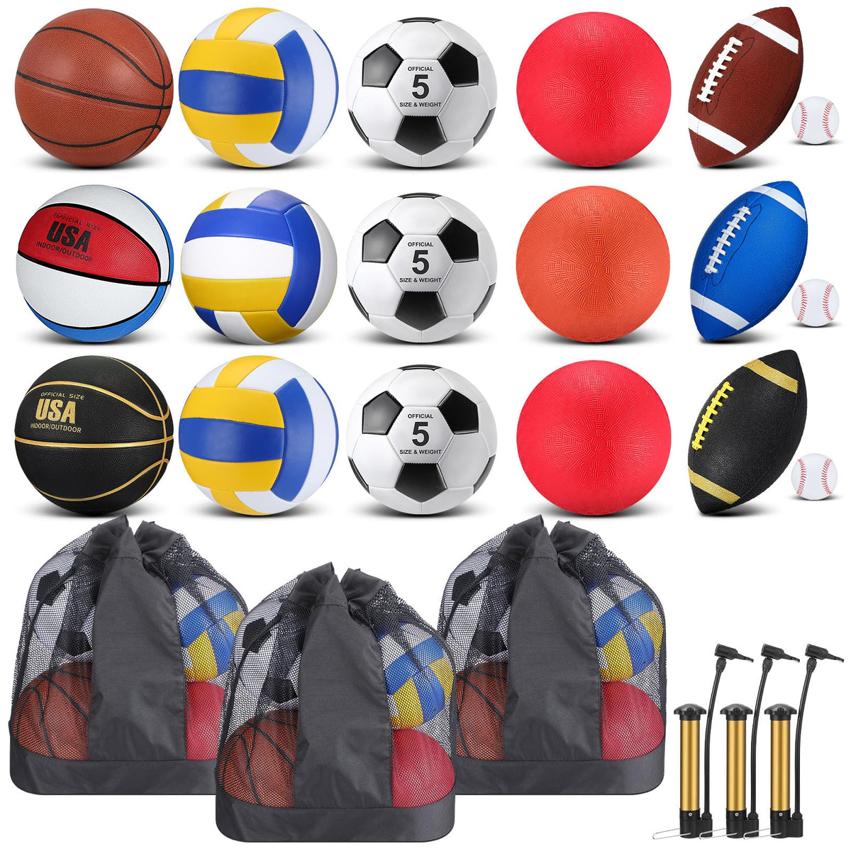 18-Piece Multi-Sport Ball Set for Training & Recreation