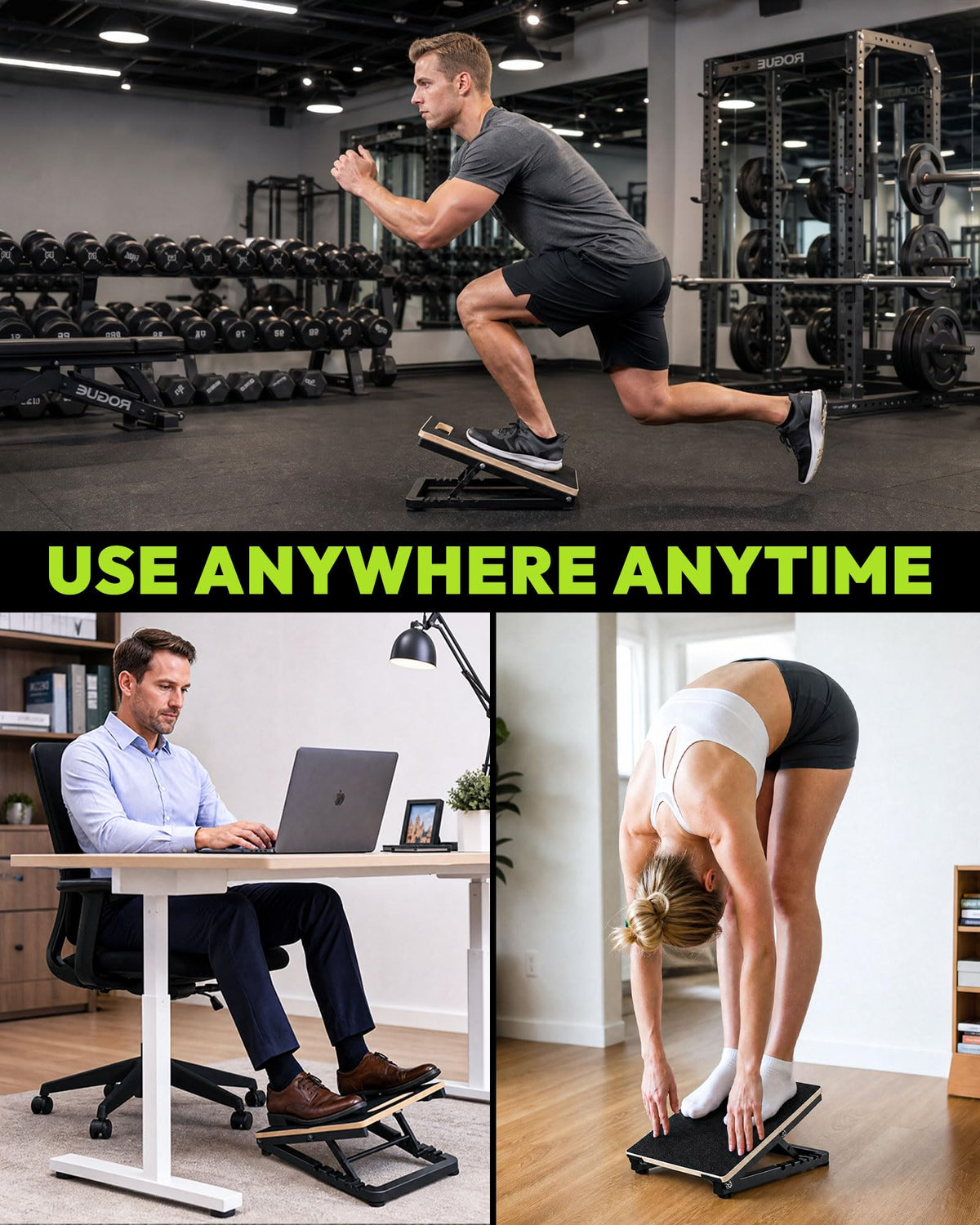 Adjustable Wooden Slant Board for Calf Stretching & Mobility