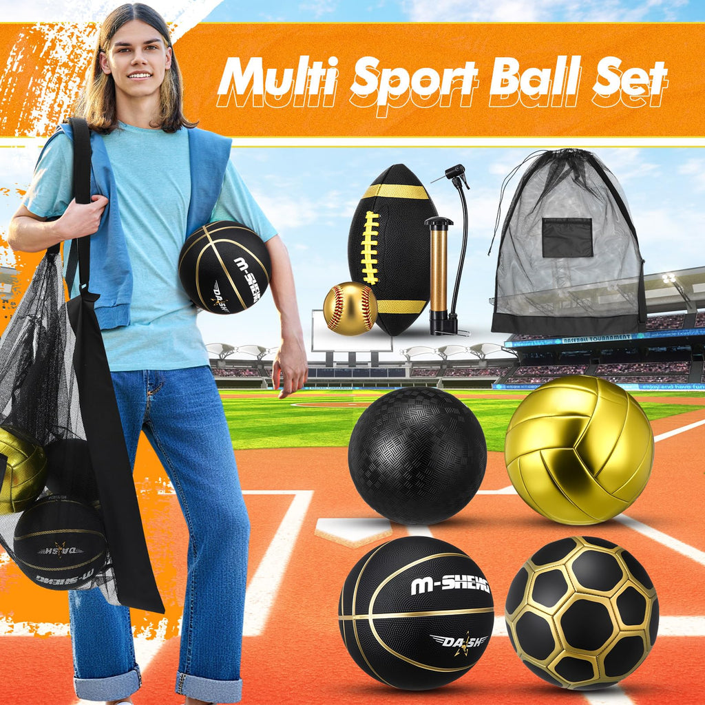 Official Size Multi-Sport Ball Set with Bag & Pump