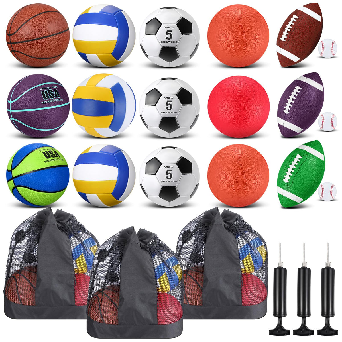 18-Piece Multi-Sport Ball Set for Training & Recreation