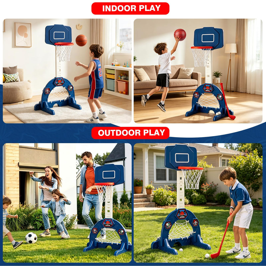Adjustable Toddler Basketball Hoop, Soccer Goal & Golf Set