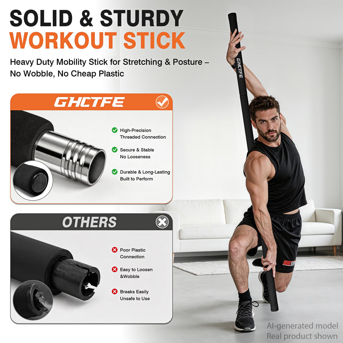 Adjustable Yoga Mobility Stick for Stretching & Balance Training