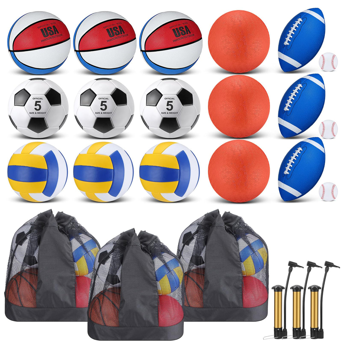 18-Piece Multi-Sport Ball Set for Training & Recreation