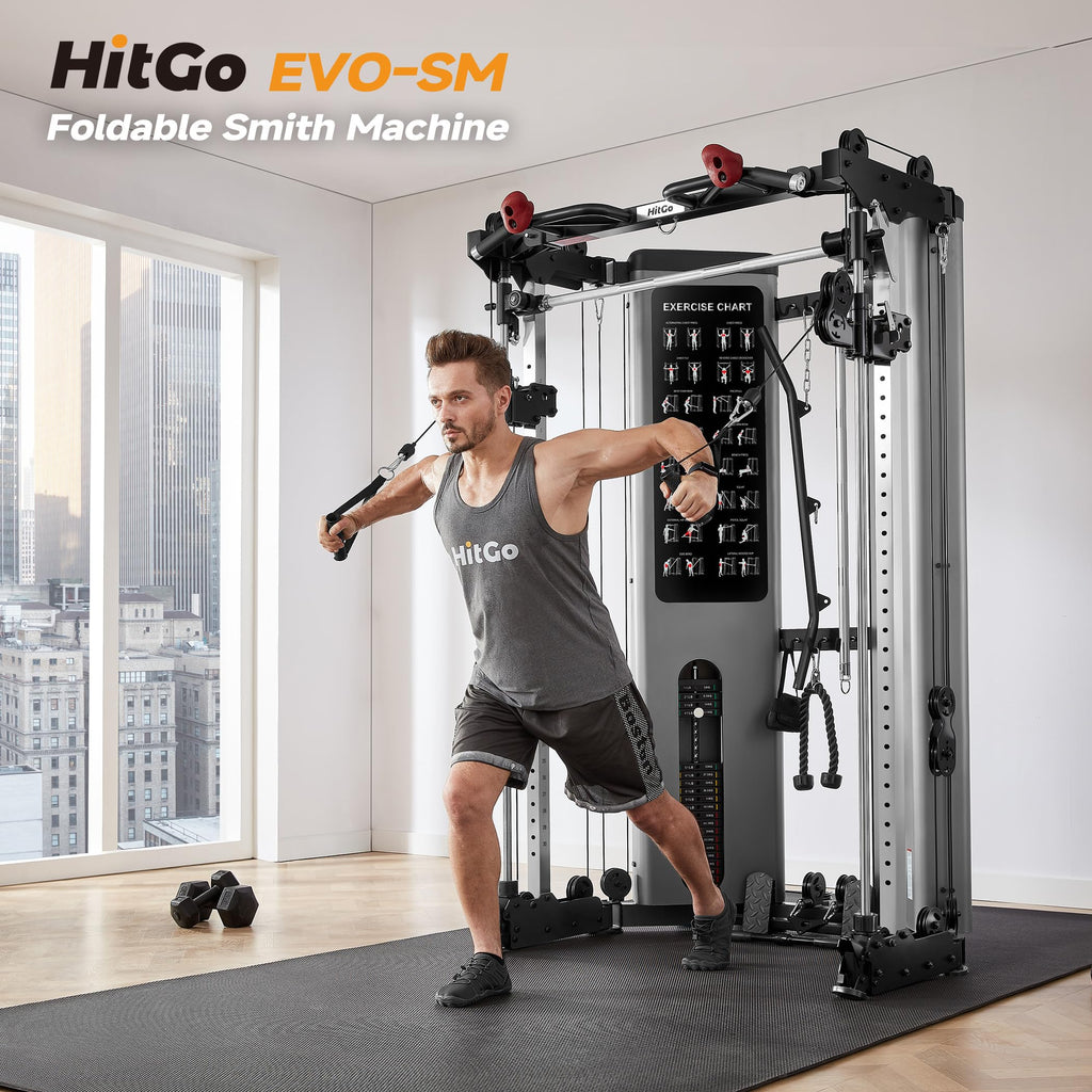 Foldable Smith Machine with 400 lb Weight Stack & Pulley System